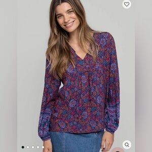 Natural Life Floral V-Neck Blouse NWOT